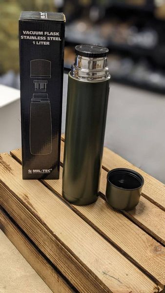 Термос Mil-Tec 1Л VAKUUM THERMOSFLASCHE S/STEEL 1L OLIVE (14532000-1000) 14532000-1000 фото