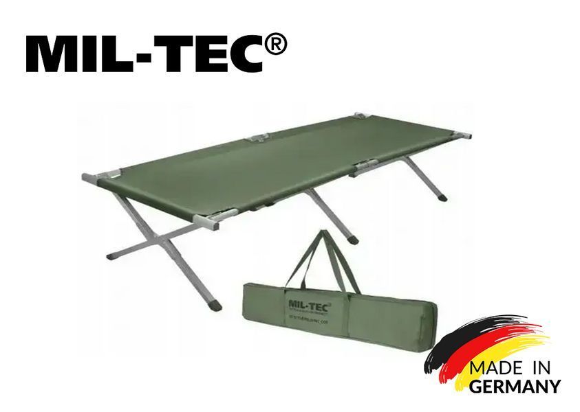 Ліжко - Розкладачка - лежак Mil-Tec командирське посилене з чохлом Армійська розкладушка 210х70 см 160кг Олива US FELDBETT ALU (14401000) 14401000 фото