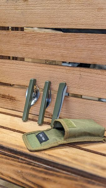 Набір столовий Mil-Tec Ложка, Виделка, Ніж у чохлі Олива KLAPPESSBESTECK 3-TLG.M.TASCHE OLIV (14626000-3) 14626000-3 фото