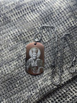 Жетон на шию з іконою Миколай Чуудотворець Royal Bracelets ланцюжок нержавіюча сталь Фотогравіювання One size 60см (531) 531 фото