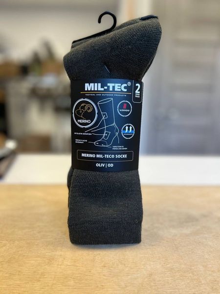 Набір 2 пари шкарпетки MIL-TEC трекінгові тактичні утеплені 42-43р. Олива SOCKE 42-43 MERINO OLIV (13006301-003-42-43) 13006301-003-42-43 фото