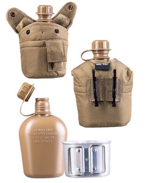 Фляга Mil-Tec 900ML з алюмінієвою чашкою Койот Mil-Tec US FELDFLASCHE KST.M.BE.U COYOTE (14506005-900) 14506005-900 фото
