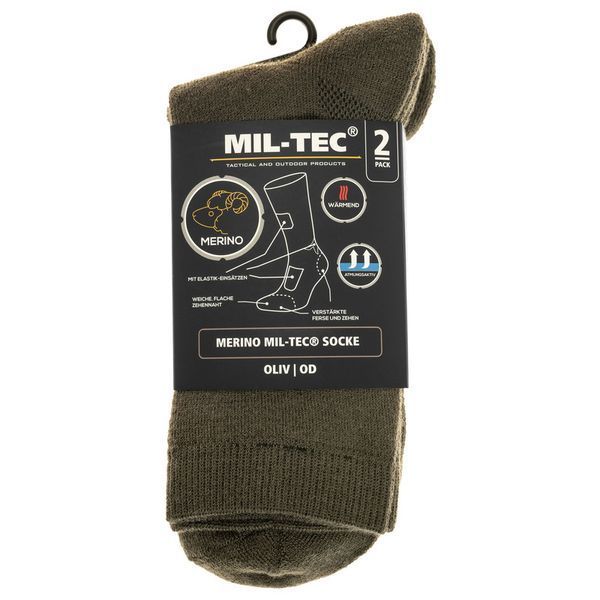 Набір 2 пари шкарпетки MIL-TEC трекінгові тактичні утеплені 42-43р. Олива SOCKE 42-43 MERINO OLIV (13006301-003-42-43) 13006301-003-42-43 фото