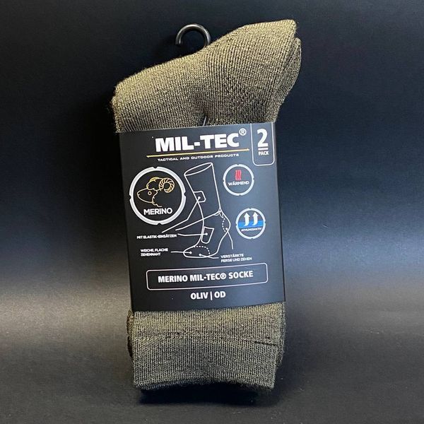 Набір 2 пари шкарпетки MIL-TEC трекінгові тактичні утеплені 42-43р. Олива SOCKE 42-43 MERINO OLIV (13006301-003-42-43) 13006301-003-42-43 фото