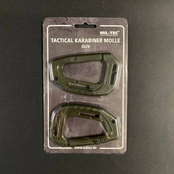 Набір 2 карабіни тактичні Олива Mil-Tec TACTICAL KARABINER MOLLE (2 ST./BLISTER) OLIV (15922501) 15922501 фото
