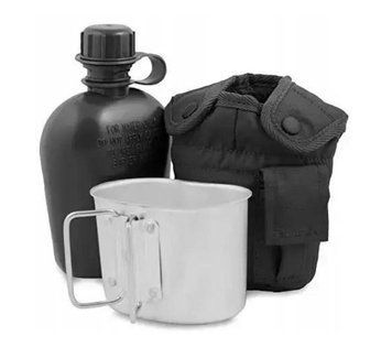 Фляга Mil-Tec 900ML Із алюмінієвою чашкою Чорна US FELDFLASCHE KST.M.BE.U.H&Uuml;.SCHWARZ (14506002-900) 14506002-900 фото