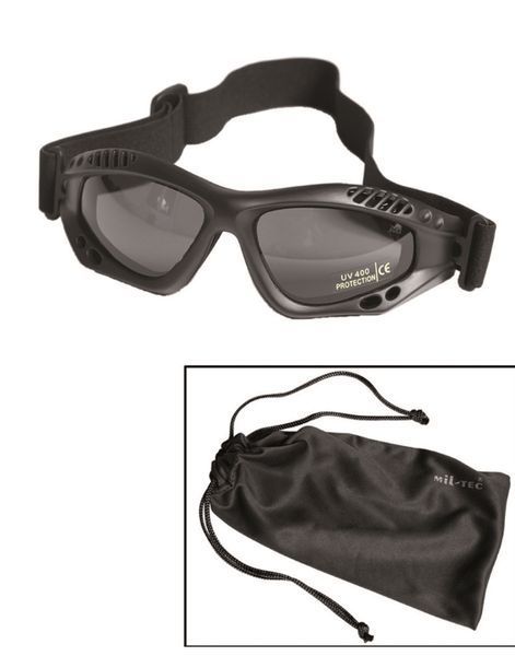 Окуляри тактичні Mil-Tec Десантні затемнені На резинці One size Чорні COMMANDO BRILLE AIR PRO SCHWARZ SMOKE (15615302) 15615302 фото