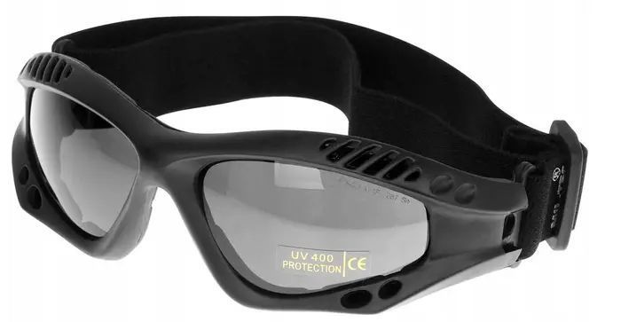 Окуляри тактичні Mil-Tec Десантні затемнені На резинці One size Чорні COMMANDO BRILLE AIR PRO SCHWARZ SMOKE (15615302) 15615302 фото